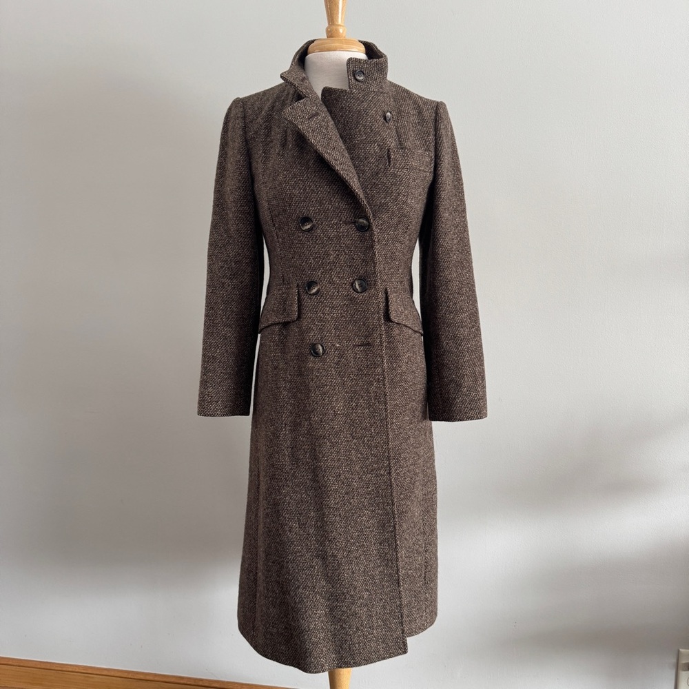 Vintage Brown Double-Breasted 100% Pure Wool Coat